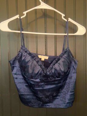 Navy Blue Satin Floral Tank